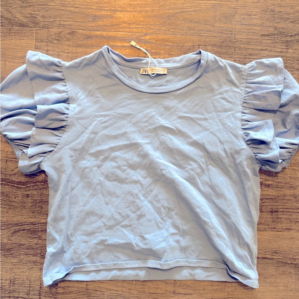 Zara Light Blue Puff Sleeve Blouse